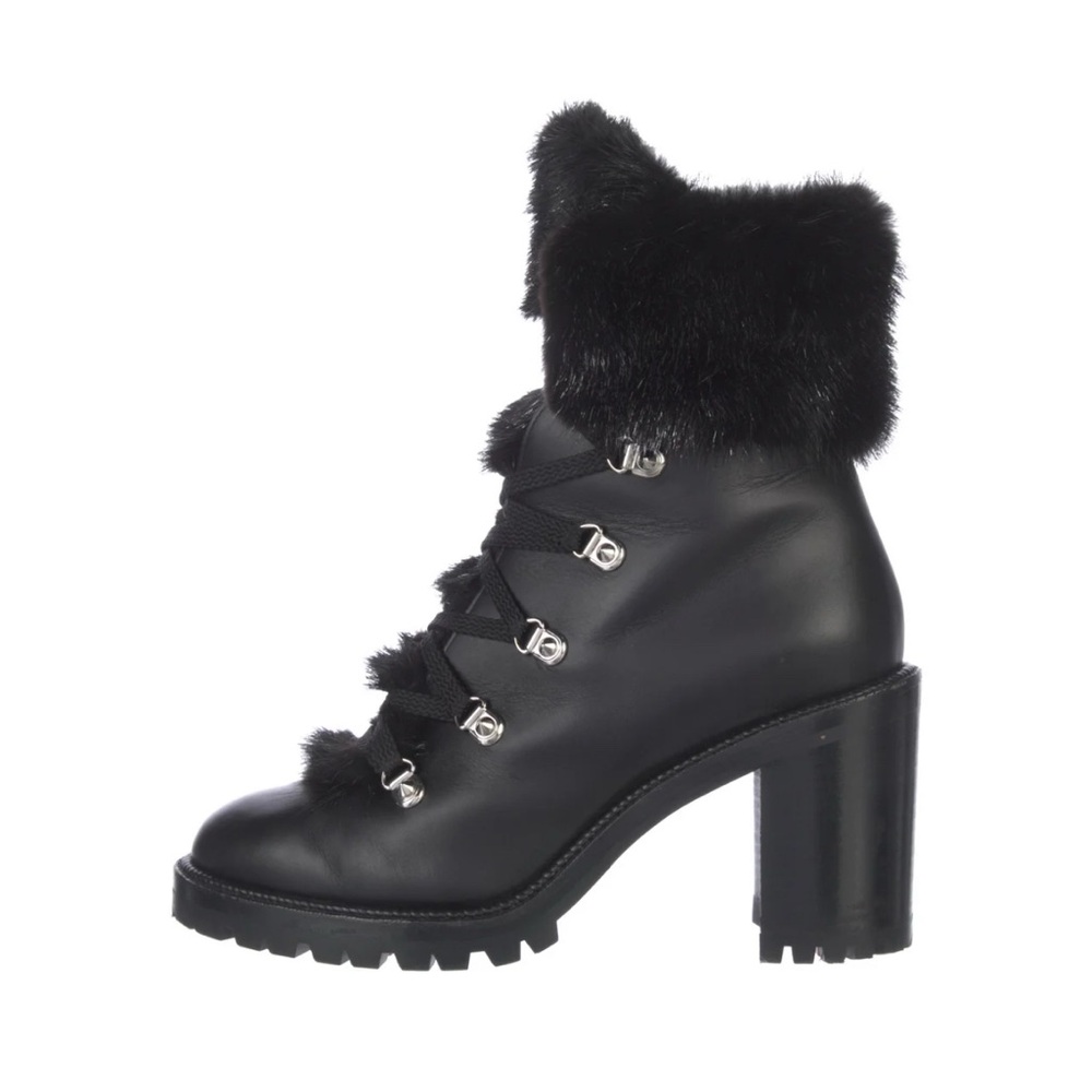 Christian Louboutin Leather Fur Trim Combat Boots Women's Size: 10 | IT 40.5